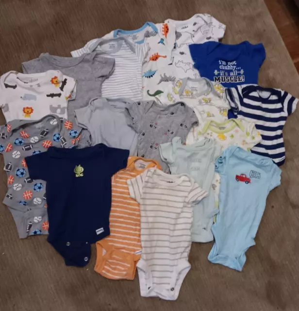 Newborn infant Baby Boy Onesies/bodysuit Lot Of 16 Gerber Carters and more