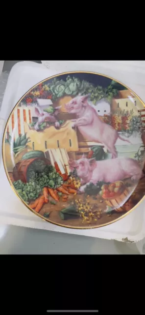 Danbury Mint Collector Plate "Pigging Out" by Joan Wright Pigs In Bloom