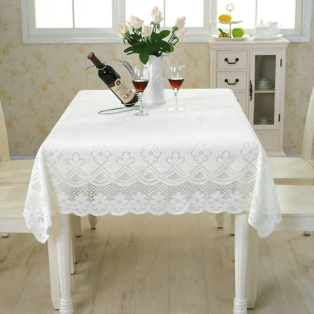 White Vintage Embroidered Lace Tablecloth Dining Table Cloth Doily Wedding Home