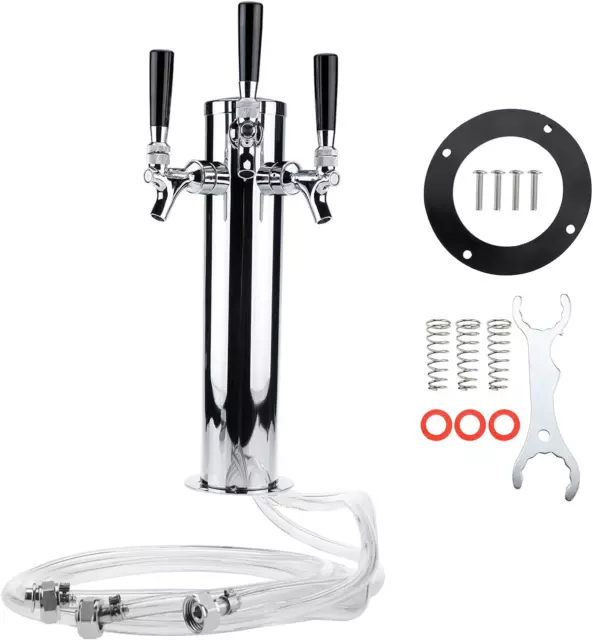 LuckyHigh 3 Faucet Draft Beer Tower, Triple Tap Stainless Steel Polished Beer 3"