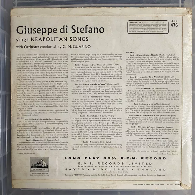 Giuseppe di Stefano - Sings Neapolitan Songs (LP, Album) HMV, ASD476 2