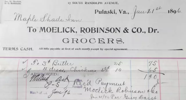 Maple Shade Inn Moelick Robinson Co Bill Pulaski Virginia 1896