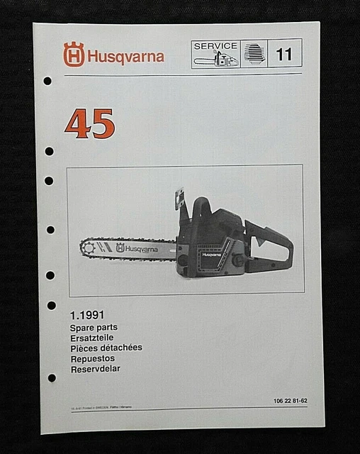 GENUINE HUSQVARNA MODEL 45 Chainsaw Parts List Catalog Manual Original
