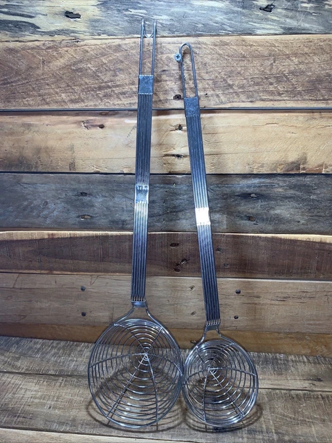 Pair Stainless Steel Spider Strainer Professional Wire Skimmer Baskets 20" NEW