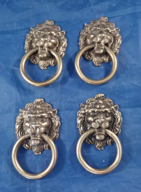 Vtg KBC Keeler Brass Co Lion Head Cabinet/Drawer Solid Ring Handle Pull Lot of 4