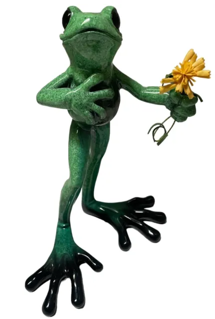 Kitty’s Critters Don Juan Green Frog Standing Flower Holder Romance Figurine 9”