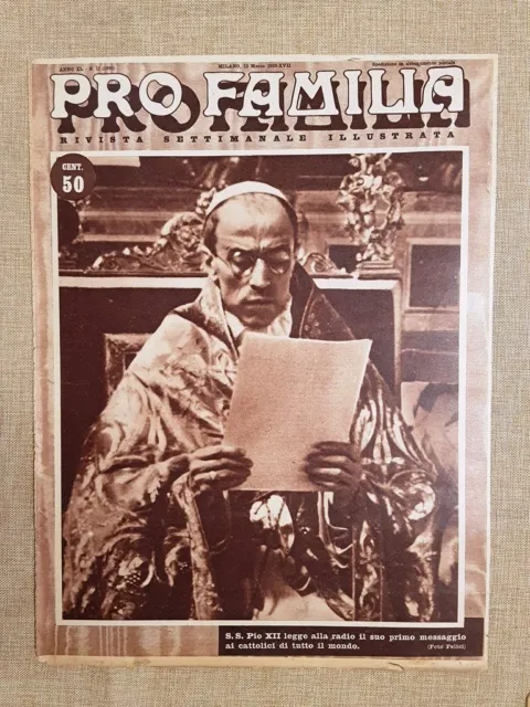 Copertina Pro Familia del 1939 Primo messaggio di Papa Pio XII Eug.Maria Pacelli