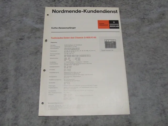 Schaltplan Service Manual Kofferradio Nordmende Transita Universal K49  3/605K49