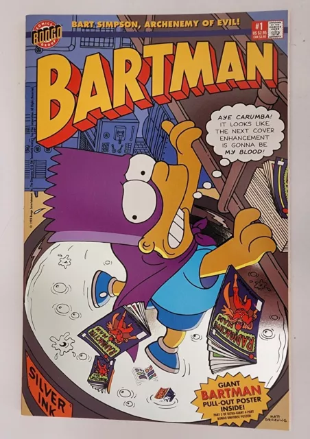 Bartman #1 Silver Foil Cover w/Poster 1993 Bongo Simpsons Comic Book