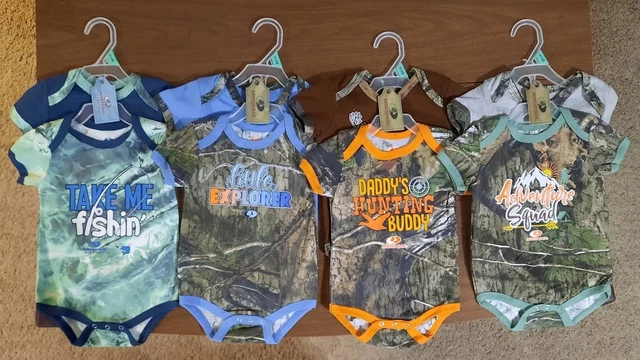 LOT 8 MOSSY OAK Baby Infant ONE-PIECE CREEPERS BODYSUITS CLOTHES 6/9 Months CAMO