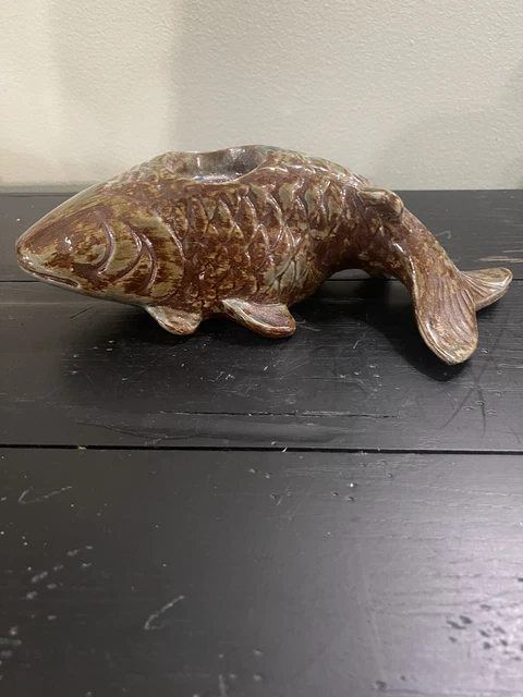 Vintage Fish Sculpture Ceramic Figurine Brown Unique Ceramic Hand Painted