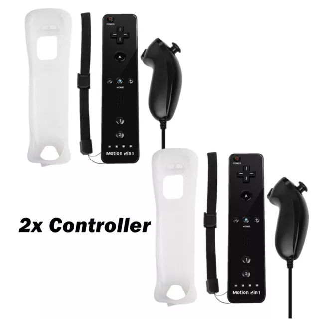 1/2x Wireless Motion Plus Controller & Nunchuck For Nintendo Wii / Wii U +Case D