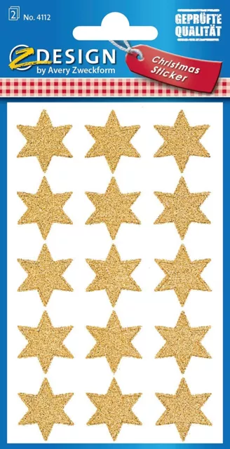 AVERY Zweckform Art. 4112 Aufkleber Weihnachten 30 goldene Sterne (glitzernde We