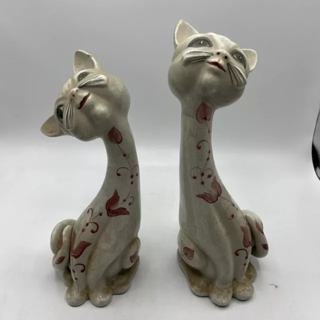 2 1950’s Ceramic Cats Made In Italy Hand Painted Fair To Good  13” Tall