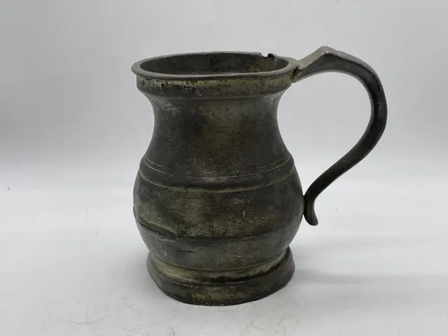 Vintage Antique Pewter Tankard Short Plain Design Late 19Th Century