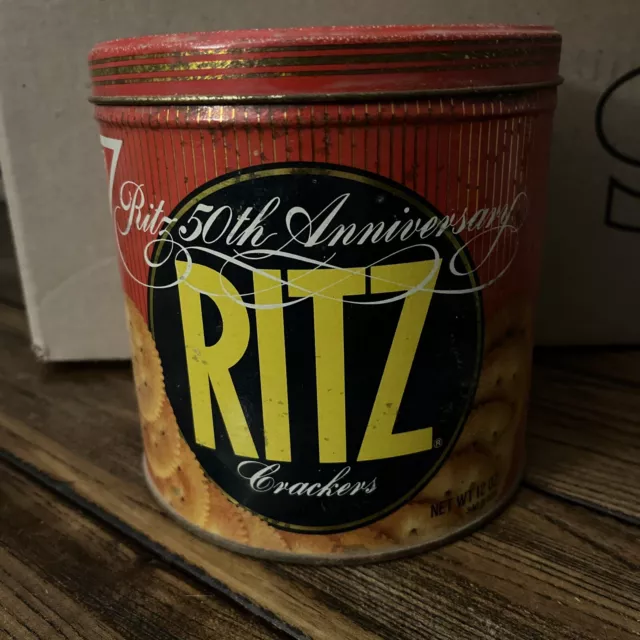 Large Nabisco RITZ Crackers 50th Anniversary Vintage Tin 1984 Empty Container