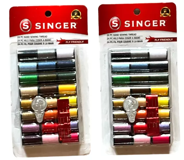 Singer 24 PC Hand Sewing Thread Kit 00264 3 Needles 1 Threader 2 Pack Colorfast