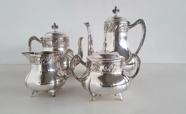 Fine WMF Art Nouveau Kaffee-Teeservice Silver Plated 4-teilig Um 1910