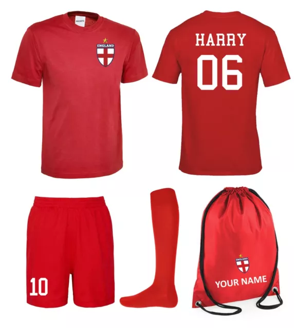 Kids Personalised Red England Style Away Football Kit Customised Youth Jersey