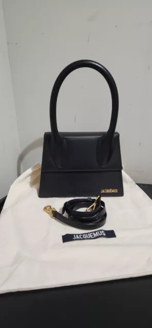 JACQUEMUS 'Le Grand Chiquito' Black Leather Top Handle Bag - W/ Crossbody Strap