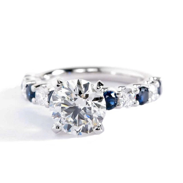 2 Ct Round Cut Sapphire Moissanite Engagement Ring 9K White Gold
