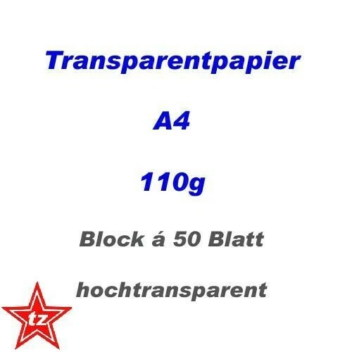 Transparentpapier Block 110g - 50 Blatt hochtransparentes Zeichenpapier - A4