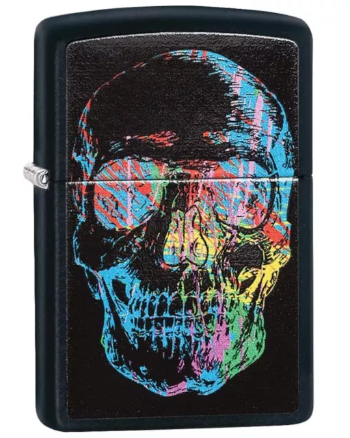 Accendino Antivento Ricaricabile Zippo Party Color Skull Uomo Metallo Nero