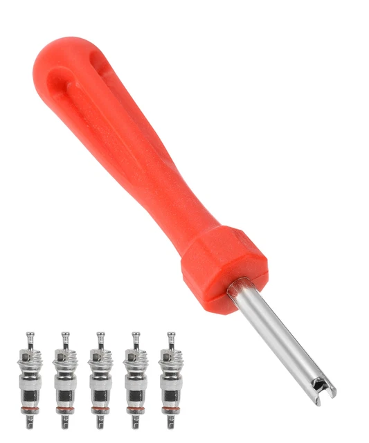 NIYATA Kit De Réparation Valve Pneu Voiture - 7 Pièces Démonte-Obus TR412 Bleu, Extracteur + Outil 4 Voies + 4 Valves Tubeless