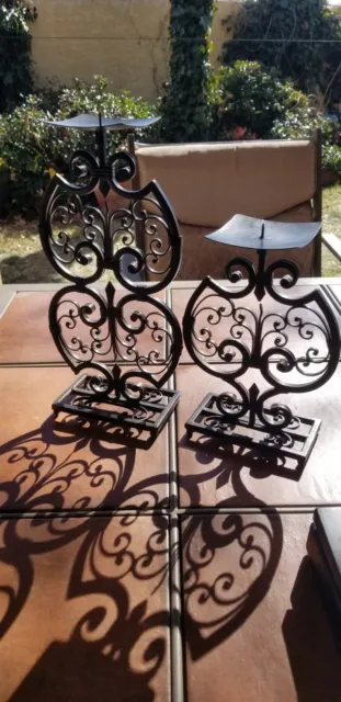 Brown Wrought Iron Candle Holders Set Of 2 Pair Ornate.   14" and 10"