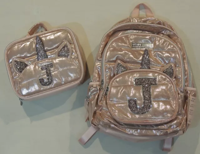 Justice Rose Gold Quilted Unicorn School Backpack Lunchbox Set Initial Letter J