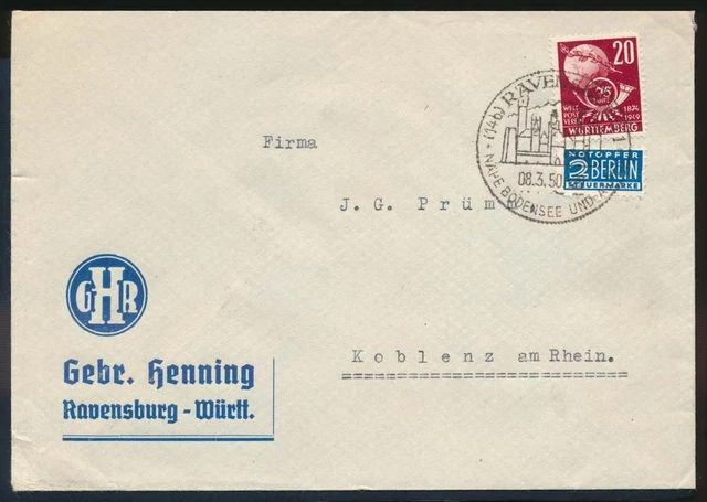 Französische Zone Nr. 51 EF Brief RAVENSBURG 8.3.50 - KOBLENZ #129862