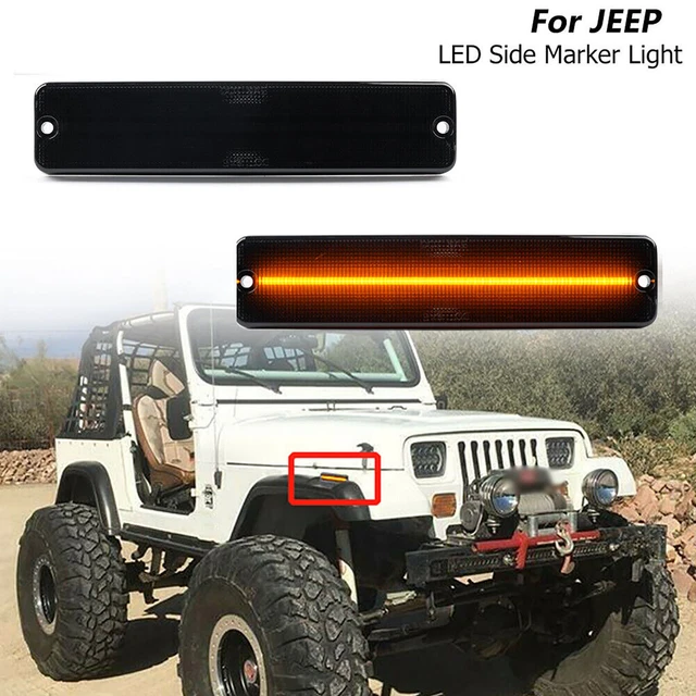 2PCS LED Side Marker Light For 1987-1995 Jeep Wrangler YJ, Smoked Lens Amber Front Bumper Sidemarker Fender Turn Signal Reflector Lamp Replace OEM 56001424