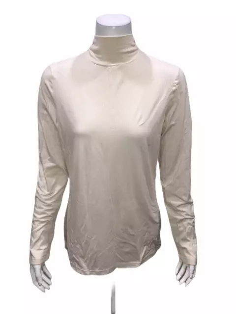 Liz Claiborne New York Essentials Mock Neck Long Sleeve Tee Cream X-Small Size