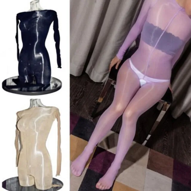 Plus Size Full Bodystocking High Glossy Oil Shiny Nylon Bodysuit Tights Body -YB