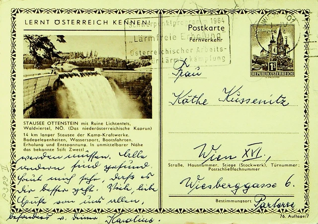Österreich 1964 Stausee Ottenstein Damm 1s Postal Karte Von Und Sich Wien