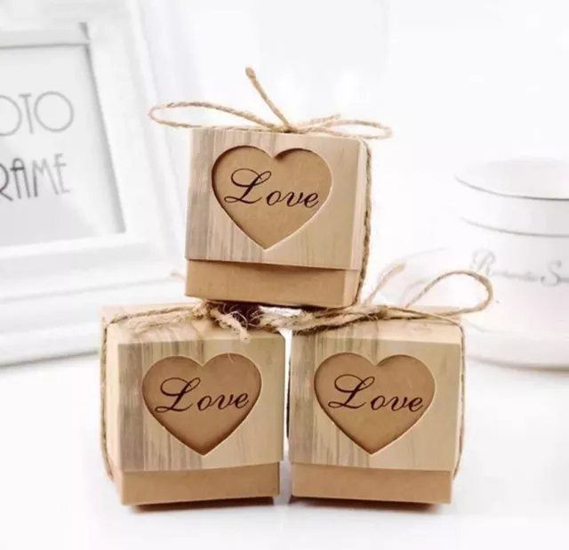 Heart Love Rustic Sweet Laser Cut Candy Gift Boxes Wedding Party Favour