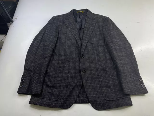 Canali Kei Jacket Sport Coat Blazer 44 R (54 EU) Wool Silk Linen Gray Plaid