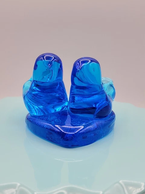 Art Glass Double Blue Birds of Happiness On Heart Signed Leo Ward 1995 Bluebirds