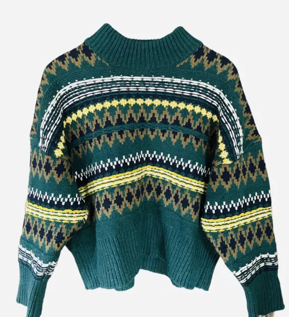 Rag & Bone NWT 100% Merino Wool Willow Fair Isle Sweater Size Medium Green Soft