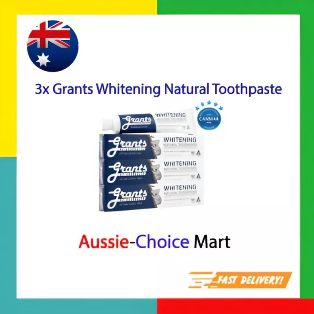 3x Grants Whitening Natural Toothpaste 110g Removes Stains Naturally No Fluoride