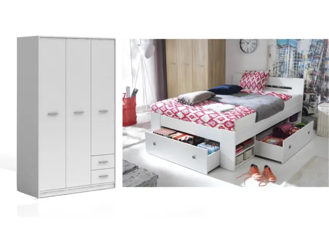 Great Double Bed with Storage & Matching Spacious Wardrobe with Drawers. Compact