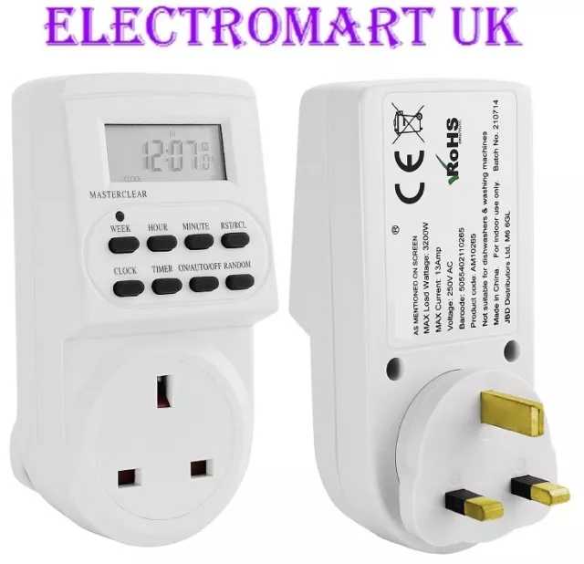 Electronic 24 Hour 7 Day 13A Mains Plug In Digital Timer Time Switch Socket