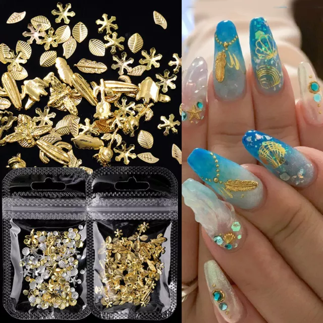 3D Nail Rivet Manucure Metallic Slice Starfish Shell Metal Studs Gold Ocean * #