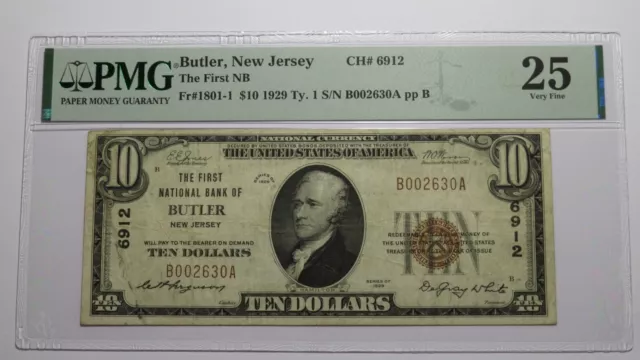 $10 1929 Butler New Jersey NJ National Currency Bank Note Bill Ch #6912 VF25 PMG