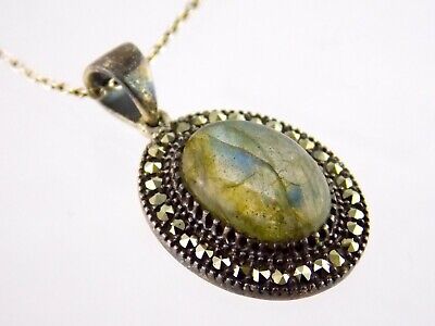 YS Gems Sterling Silver Labradorite and Marcasite Pendant Necklace 925 India