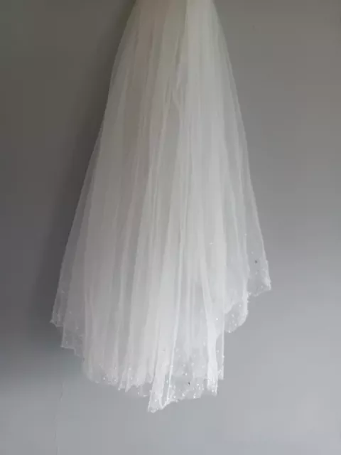 Wedding veil ivory 2 tier elbow length veil & combslide pearl & diamante v234