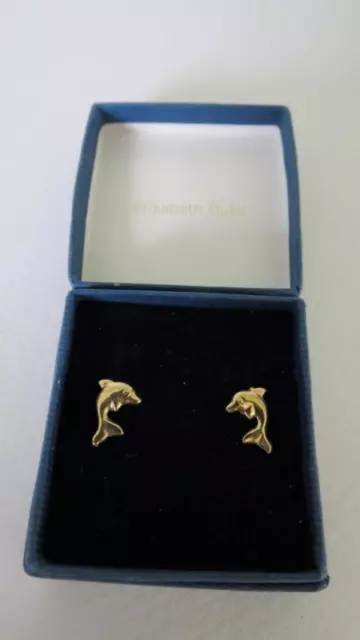 Elizabeth Duke 9CT Yellow Gold Dolphin Stem Post Butterfly Back Earrings