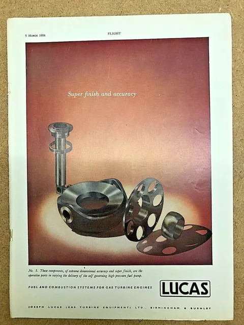 1954 Aircraft Advert LUCAS FUEL COMBUSTION SYSTEM GAS TURBINE ENGINE PUMPS