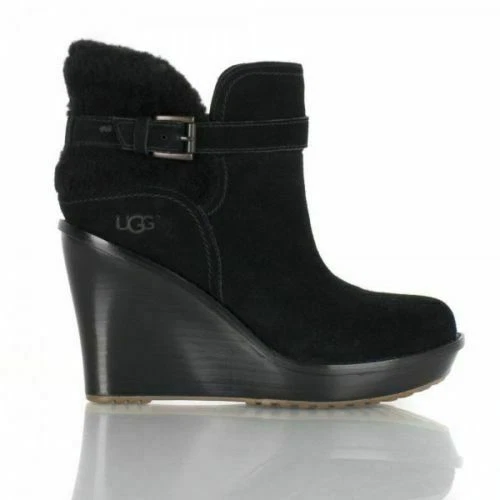 UGG AUSTRALIA ANAIS Black Suede Wedge Ankle Boots Uk 4.5 Eur 37