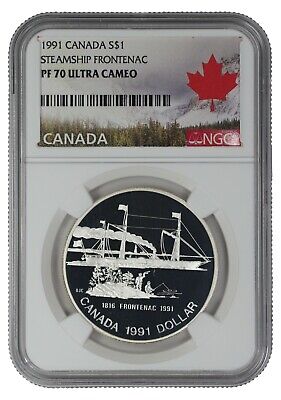 1991 Proof  Steamship Frontenac Canada Silver Dollar S$1 Ngc Pr Pf 70 Ultra Cam